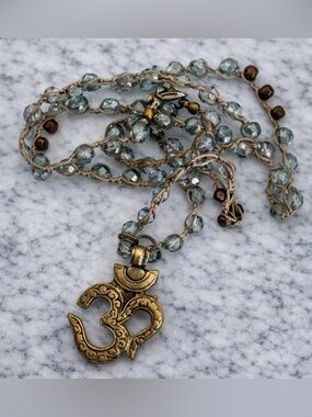 Malibu Gold Om Pendant Necklace with Beaded Chain